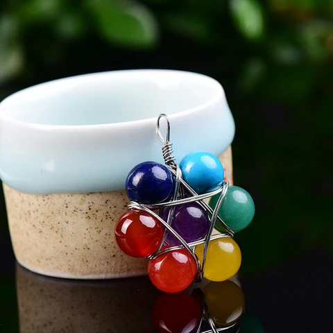Natural Crystal Colorful Seven Chakra Jewelry Pendant Necklace Agate Mineral Aura Health Amulet Necklace Festival Party Gift