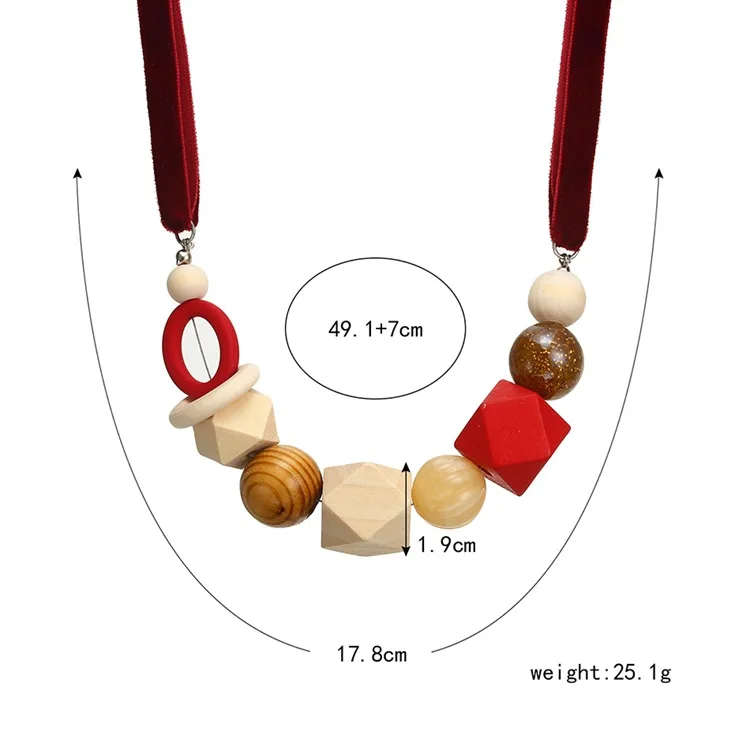 Модное женское ожерелье из деревянных бусин для женщин геометрическое круглое деревянное бисерное ожерелье с подвесками Регулируемая фланелевая цепочка