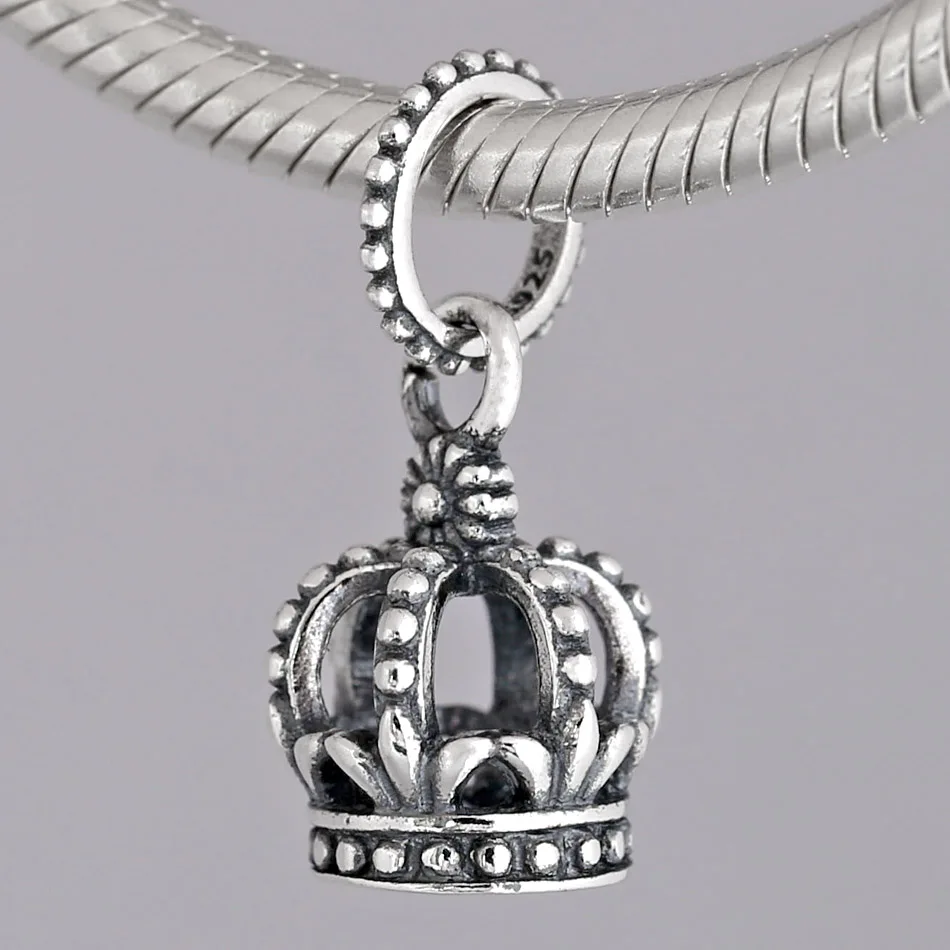 New 925 Sterling Silver Charm Vintage Noble Splendor Crown Pendant Bead