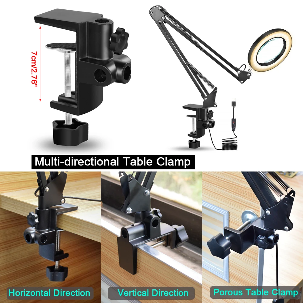 US $26.43 NEWACALOX USB 5X Folding LED Magnifying Glass Table Clamp Illuminated Magnifier Soldering Third Hand Tool 3 Colors Desk Lamp