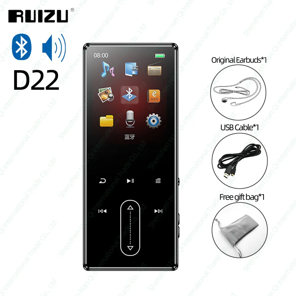 Black Ruidu D22 Bluetooth MP3-плеер портативный аудио музыкальный плеер 8 Гб со встроенным динамиком поддержка fm-радио, запись, электронная книга, шагомер - Цвет: Black