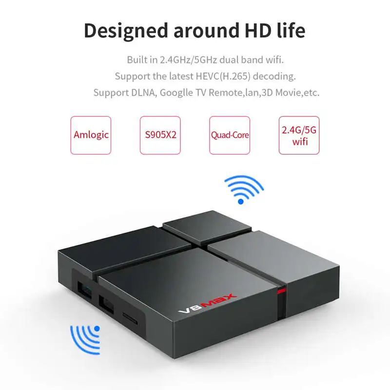 V8 Max Android 8.1 Smart Tv Box Amlogic S905X2 Lpddr4 Quad Core Dual Wifi Bt 2.4G/5G 4K Video Media Player For Netflix Youtube S