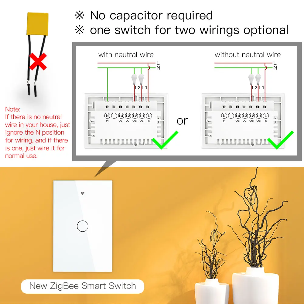 Interruptor de Luz Inteligente do Toque da Parede de Zigbee com Neutro Esperta do Capacitor Trabalha com Alexa Cubo do Google Nenhum Neutro Nenhuma Vida Tuya Exigido - 20 Interruptor de luz inteligente do toque da