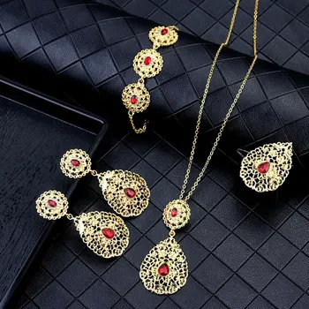 Sunspicems Elegant Morocco Algerian Earring Necklace Ring Bracelet Gold Color Women Wedding Jewelry Sets Africa Bride Gift 2020