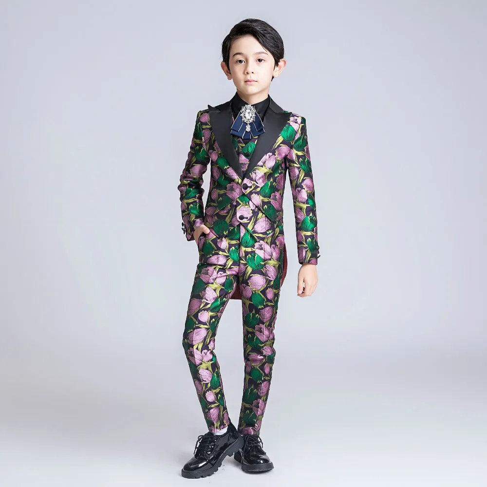 YuanLu/Детские костюмы для мальчиков; роскошный смокинг; блейзер для свадебной вечеринки; рояльный Цветочный цвет; костюмы для выпускного бала для мальчиков