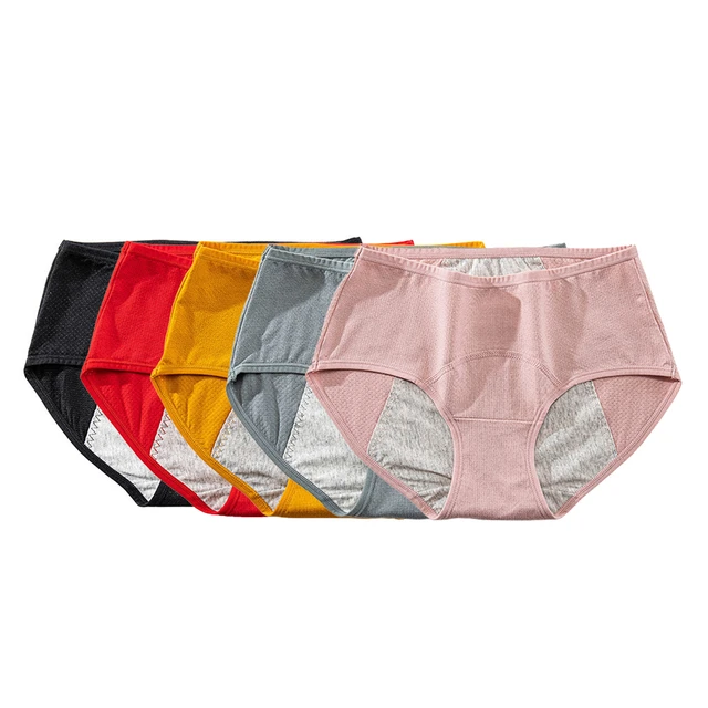 5PCS Womens Leakproof Period Panties Cotton Menstrual Underwear Seamless  Briefs 1 Black+2 Gray+2 Beige 