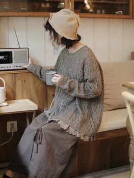 

Women's Mori sweater women's autumn lace outerwear wool knitted pullover cute literary loose lazy style top