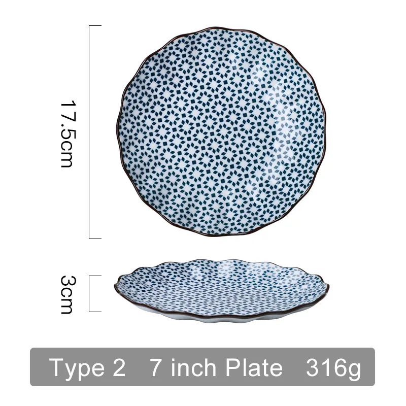 Японские традиционные тарелки, миски, керамические обеденные тарелки, наборы креативных блюд, тарелки Пномпень, Геометрическая посуда, десертная тарелка - Цвет: Type 2-Plate