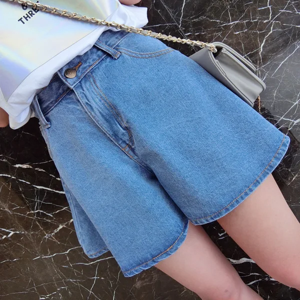 

2017 New Style Retro Loose-Fit High-waisted Wide-Leg Pantskirt Cowboy Short Skirts 3-22