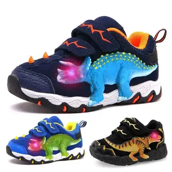 

3-10 Boys Autumn Shoes Dinosaur Led Glowing Sneakers 2020 Children's Sports Shoes 3d T-rex Kids Genuine Leather Shoes