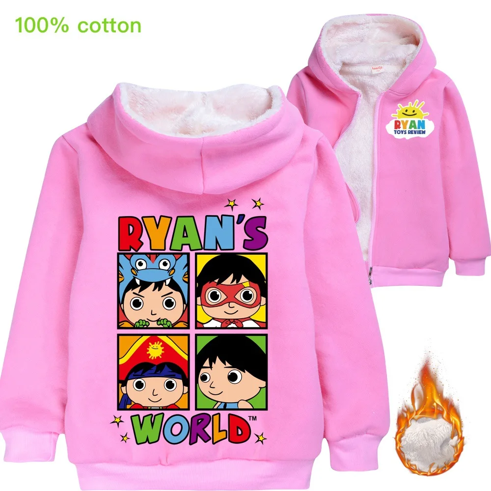 Hoodies Plus velvet Sweatshirts jacket Tops Clothes T Shirt Girls Cosplay Costume Clothing Birthday Gift Ryan Toys Review - Цвет: M899-pink