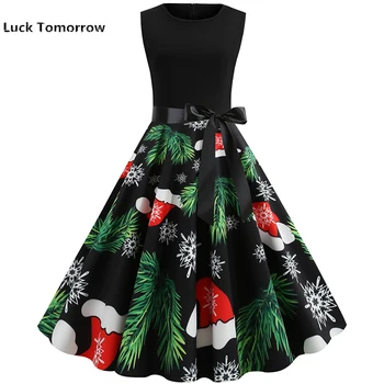 

Women Christmas Santa Claus O-Neck Prom Swing Dress Robe Vintage 1950s 60s Pin Up Big Swing Party Work Wear Rockabilly Dresses