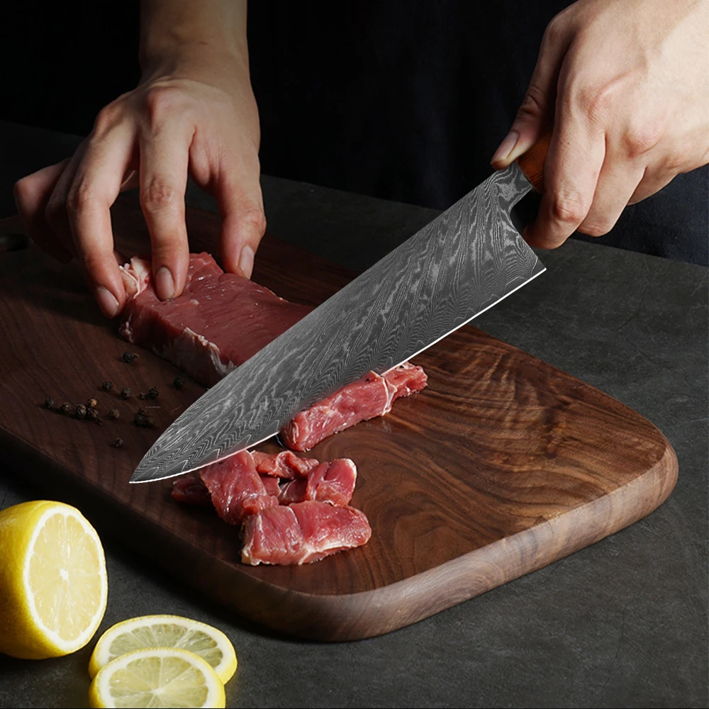 大马士革八角彩木柄方头8寸千羽纹厨师刀详情页_10