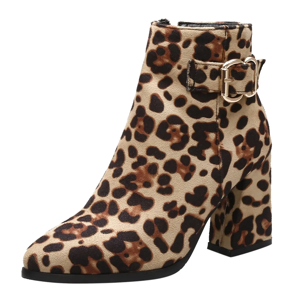 SAGACE/Модные женские ботинки на высоком квадратном каблуке на молнии с леопардовым принтом; замшевые удобные высокие ботинки с леопардовым принтом - Цвет: Цвет: желтый