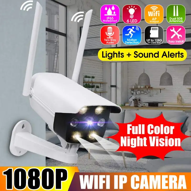 

1080P IP Camera Wifi Outdoor IR Wireless Security Camera Two-Way Audio Motion Detection Network CCTV Surveillance + LED Light