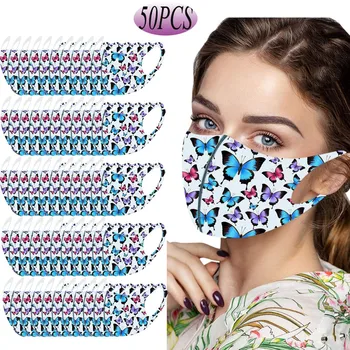 

3/5/50pcs Women embroidery Printed mask Fashion reusable mascarilla butterfly fabric washable mask adult dustproof facemask#3