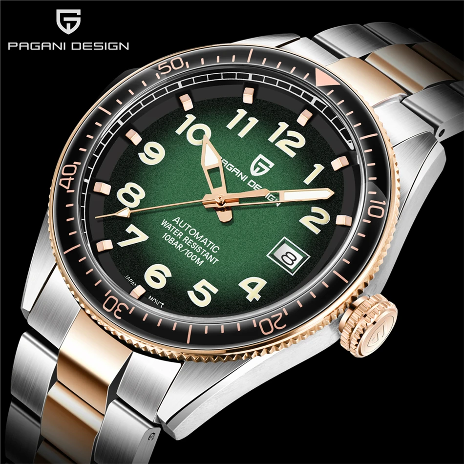PAGANI DESIGN Luxury Men's Mechanical Wristwatch Top Brand NH35A Movement Blue Automatic 100M Waterproof Watch Relogio Masculino