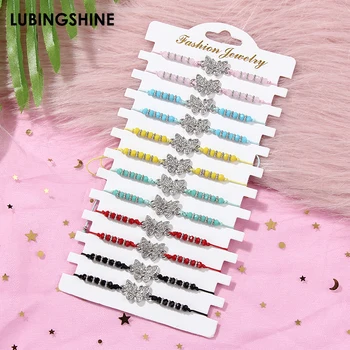 

Rhinestones Butterfly Charms Bracelet Handmade Color Beads Bracelets For Women Girl Adjustable Braided Rope Bracelet Jewelry