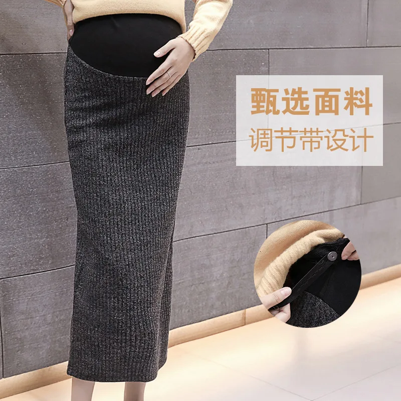 

Maternity Clothes 2019 Autumn New Style Korean-style Mid-length Knitted Sunken Stripe Abdominal Support Slit Skirt Half-length S