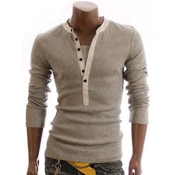 

2020 Hot Sale Men's spring Long Sleeve T-Shirt Old V-Neck Open Brand Designer T Shirt Slim Button placket Cardigan Tee Top