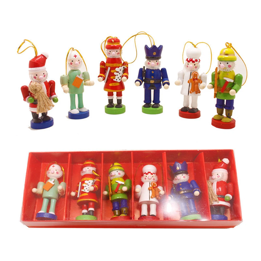 6Pcs Creative Wooden Nutcracker Doll Soldier Miniature Figurine Vintage Handcraft Puppet New Year Christmas Ornaments Home Decor | Дом и сад