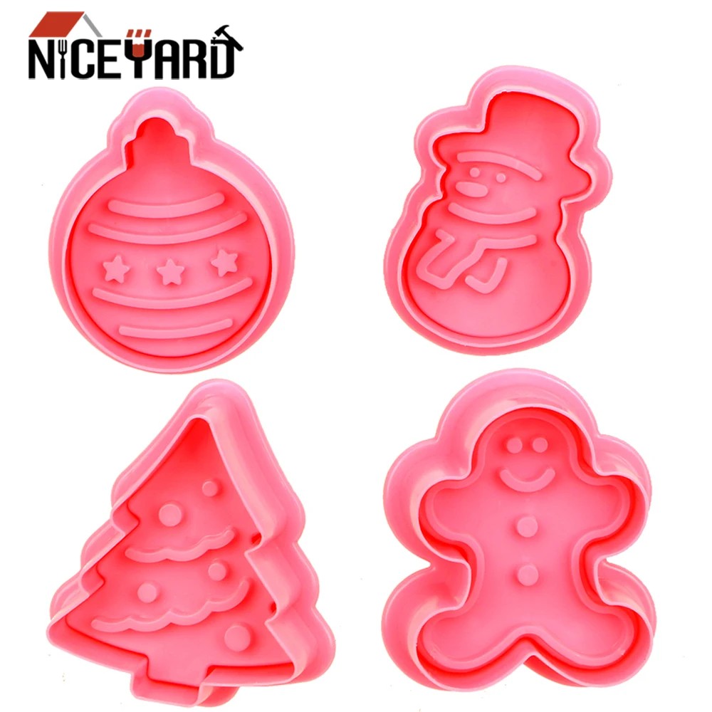 

NICEYARD 4Pcs/set Chocolate Biscuits Fondant Biscuit Mold Christmas Tree Snowman Cake Mold Gadgets Baking Utensils Easy To Clean