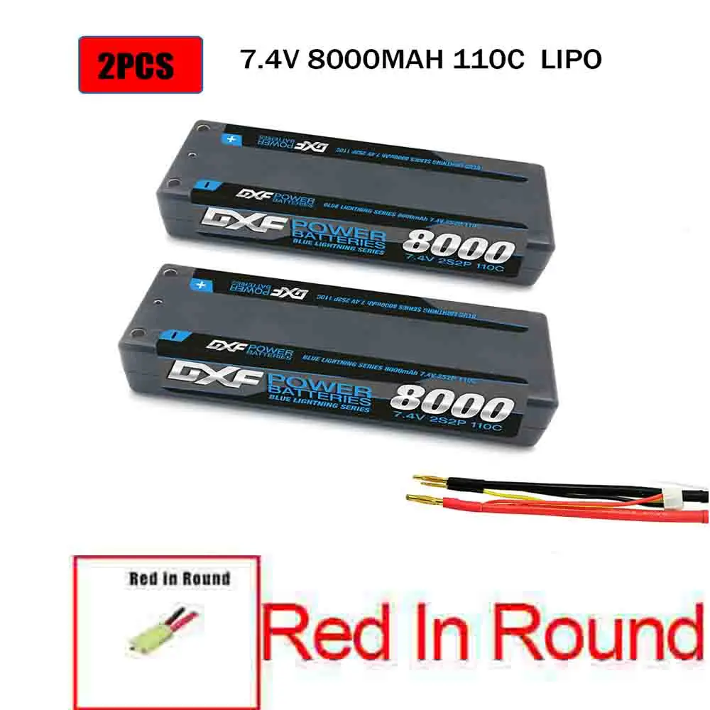 DXF 2 шт.-полимерным аккумулятором RC Lipo 2S 7,4 V 5200 мА/ч, 6200 мА/ч, 6500 мА/ч, 8000 мА/ч, 50C 100C 120C 240C 4,0 мм на колесиках для Слэш 4X4 автомобиля - Цвет: 2PCS2S8000HARDRed