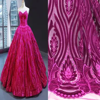 

(5yards/pc) high quality embroidered African velvet net lace fuchsia pink French lace fabric for gorgeous party dress FJY306