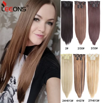 

Leeons High Quality 16Clips In Hair Extension Ombre Synthetic Clip In Hair Extension High Temperature Fiber Hairpiece 16Clips In