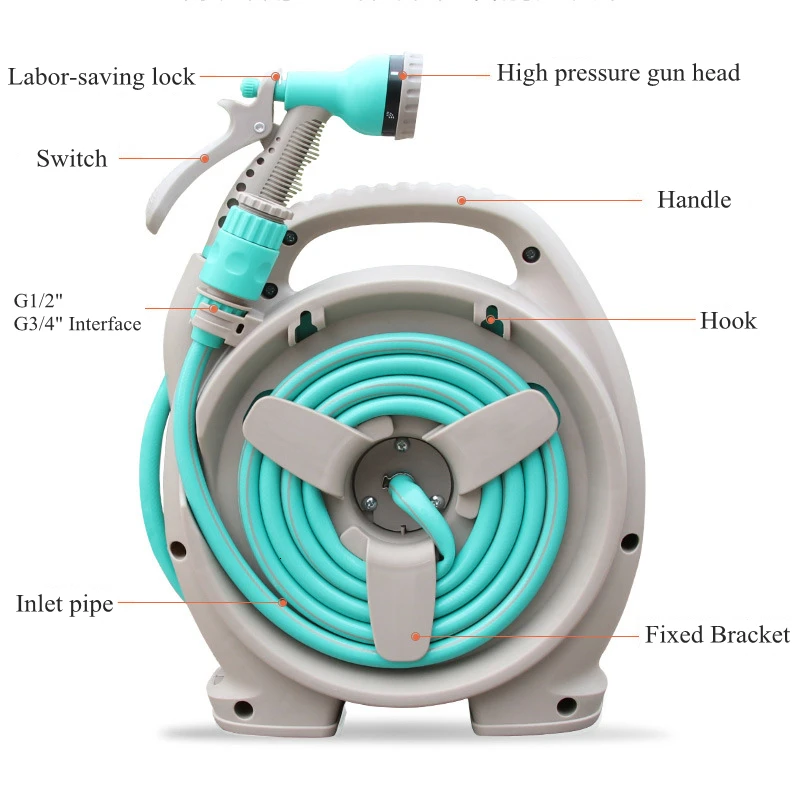 20M Garden Hose Reel Cart With Gun or Sprinkling Portable 2 Wheeled Hose  Trolley Holds No Assemble Watering Plant Washing Car