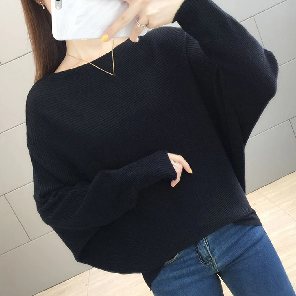 2019 New Arrival Winter Women Tops Casual O-Neck Batwing Sleeve Blouses Autumn Knitted Polka Shirt 903