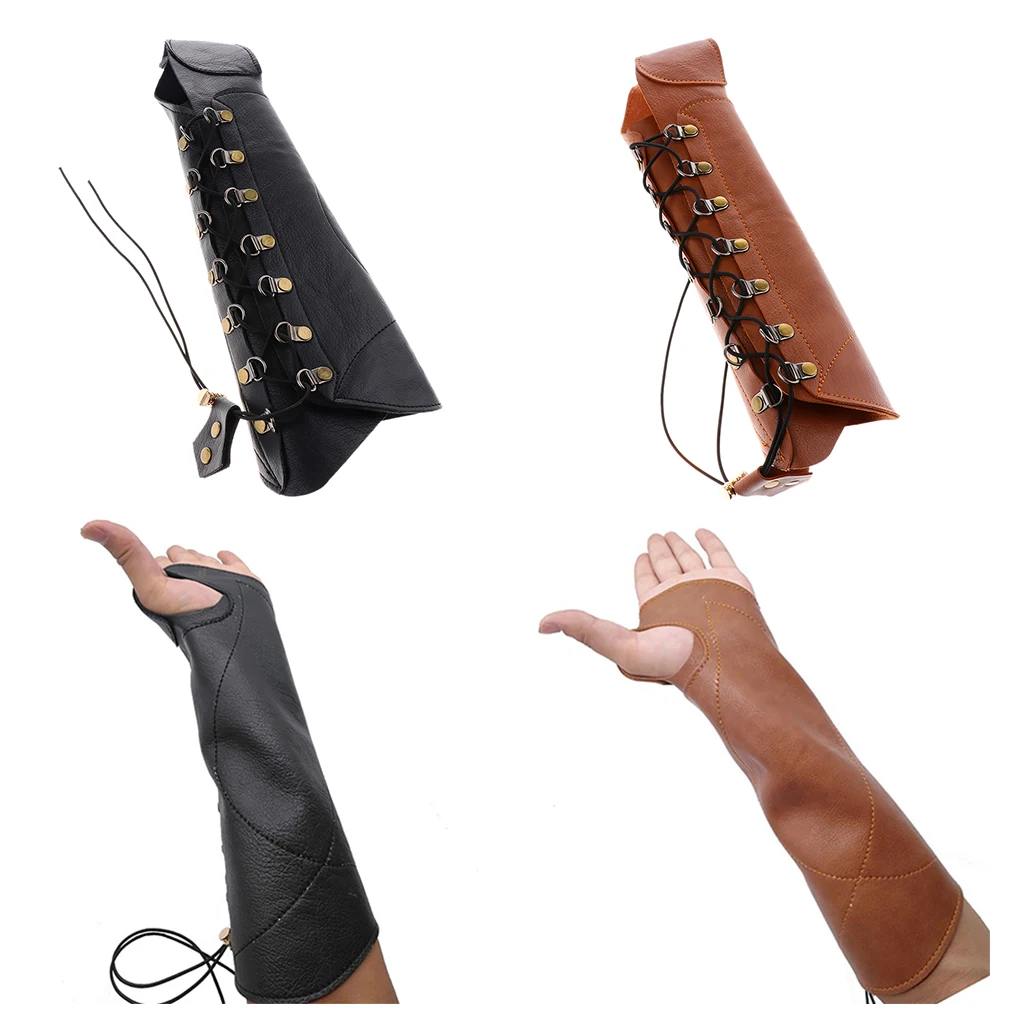 PULeatherArcheryArmGuardProtectionSafeGuardAdjustableWristbandArcheryArmGuardGlove
