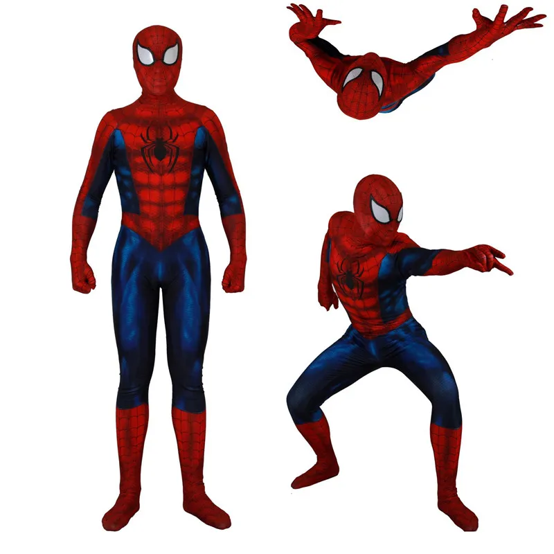 Маскарадный костюм Человека-паука с мускулами красного и синего цвета; костюм зентай; комбинезон с супергероями; костюм на Хэллоуин для мужчин и детей