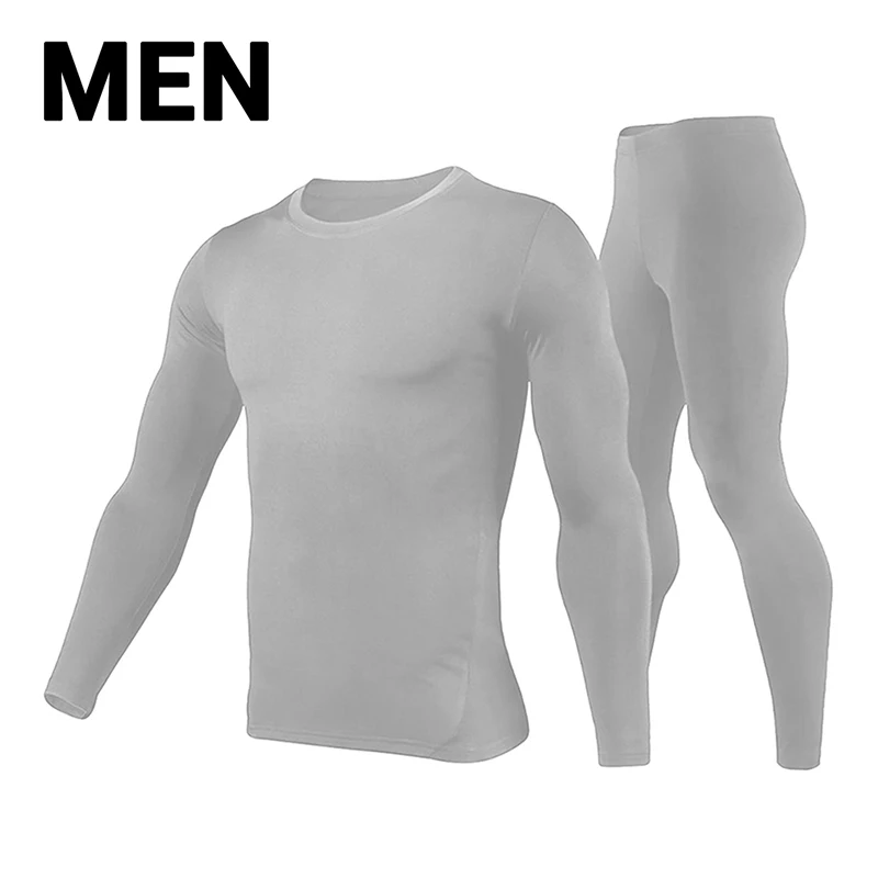 Men Gray HEROBIKER, мужское термобелье с флисовой подкладкой, комплект мотоциклетного лыжного спорта, базовый слой, зимние теплые кальсоны, рубашки и топы, нижний костюм - Цвет: Men Gray
