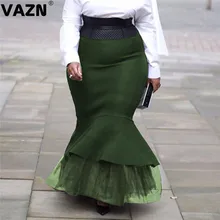 VAZN, новинка, необычное лоскутное кружево размера плюс, для молодых леди, для заметок, сексуальные, модные, одноцветные, высокая талия, бодикон, для женщин, Русалка, макси юбки