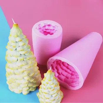 

3D Christmas Tree Candle Mold Silicone Soap Mould Clay Making DIY Cake Chocolate C6UE