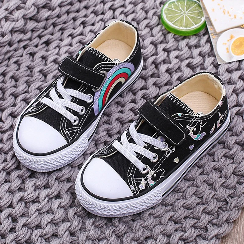 

Kids Canvas Shoes Unicorn Black White Children's Sneakers Casual Girls Princess Shoes Students Daily Footwear Chaussure Enfant