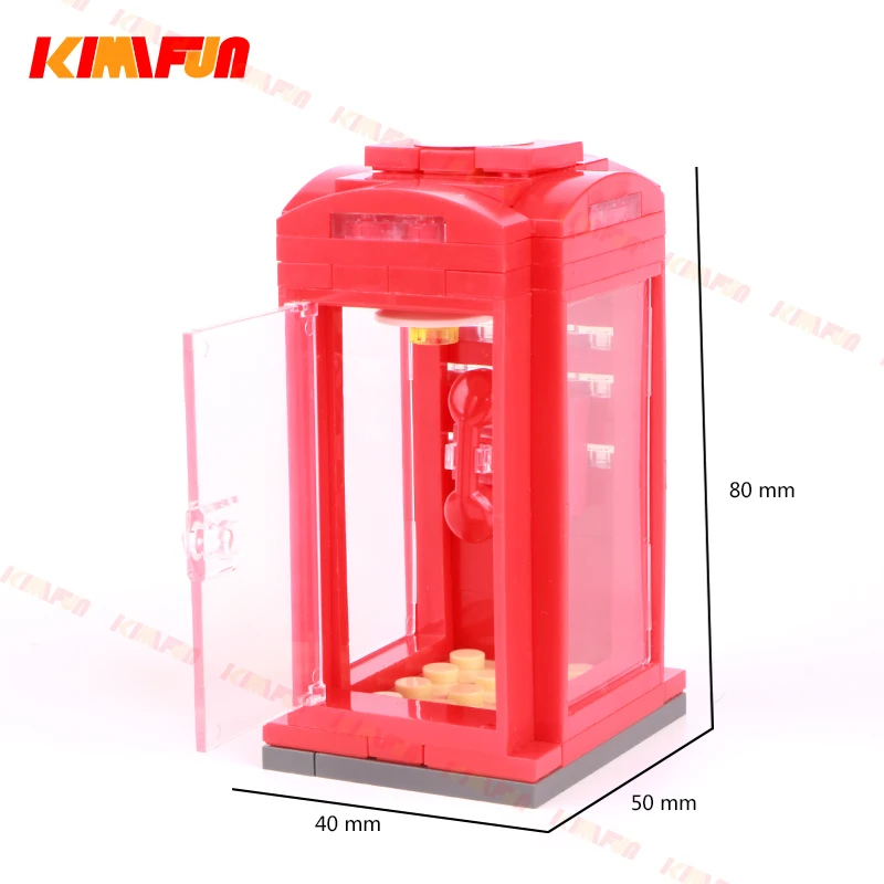 Красная телефонная будка MOC городской строительный блок сцена USB кабина уличная