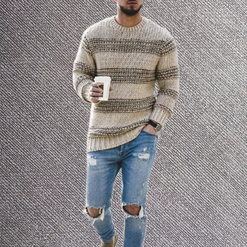 

2020 Autumn Winter New European& American Simple Color Matching Striped Loose Men Sweater Plus Size Casual Sweater Free shipping