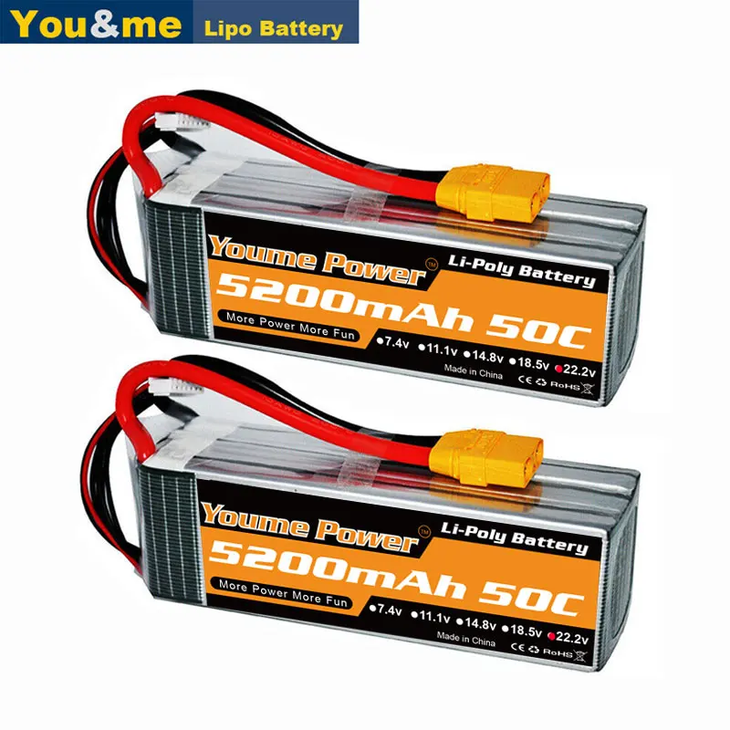 $65.16 Youme 6S Lipo 222V 5200mah RC Battery 50C LiPo Batteries Deans Connector For RC Quadrotor Airplan