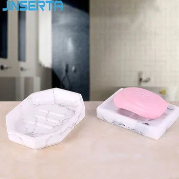 

JINSERTA Marbled Soap Box Resin Soap Plate Rectangle Luxury White Home Hotel Bathroom Creative Drain Storage Tray for Decor