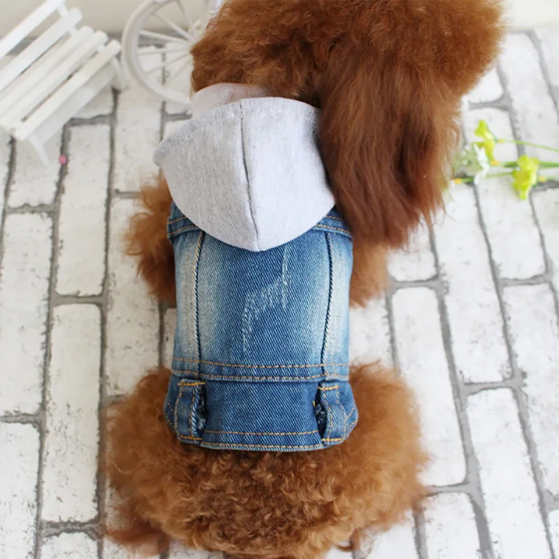 

2018 XS-XXL Pet Denim Vest Knitted Hooded Dog Clothes Spring Fashion Puppy Clothing Autumn Dog Accessories Autumn Winter