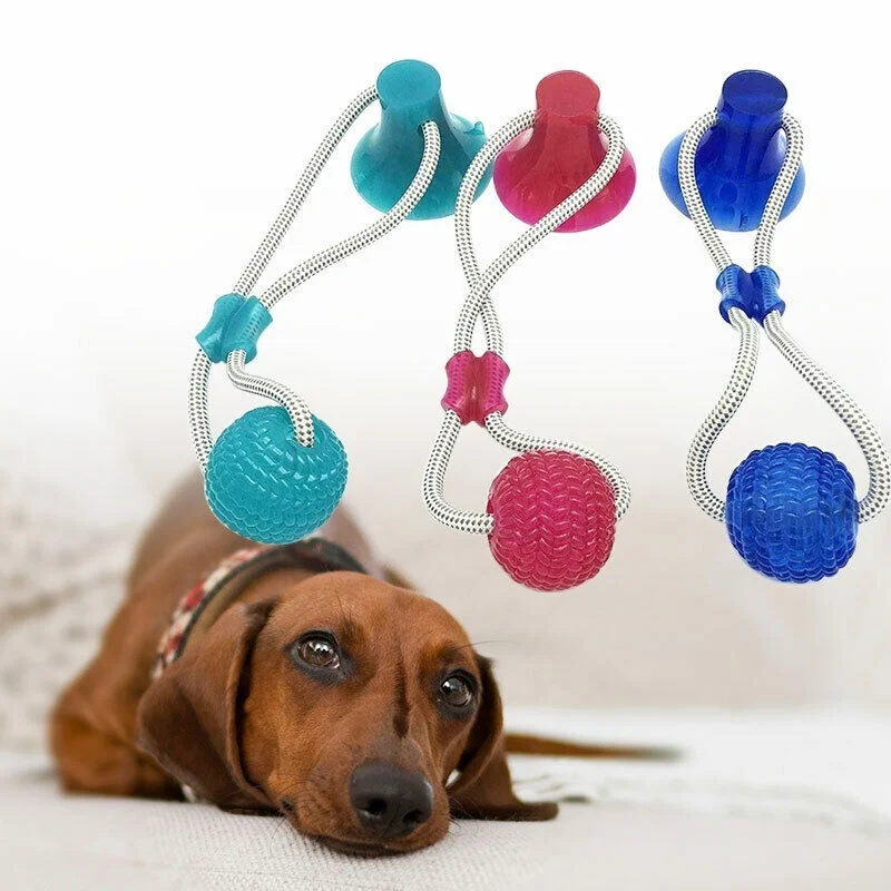 

Pet Molar Bite Toy Cats Dogs Tug Rope Ball Chew Toys Pet Tooth Cleaning With Suction Cup Self Interactive Toys for Dog Puppy