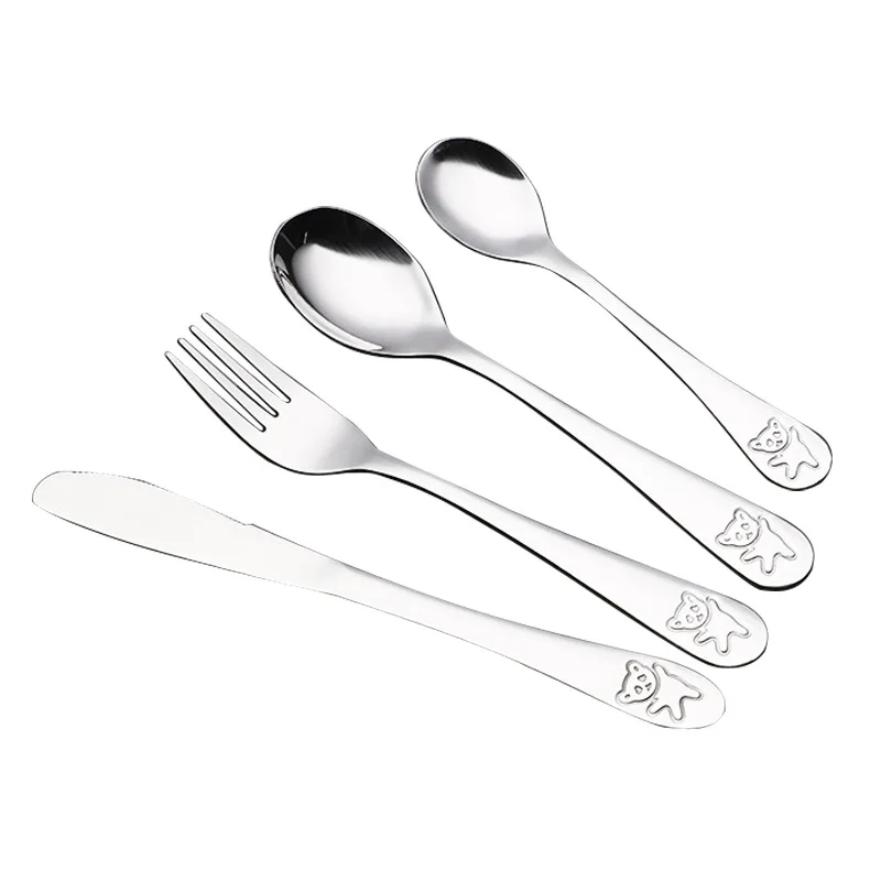 Baby Teaspoon Spoon Food Feeding Fork Knife Utensils Set Stainless Steel Kids Learning Eating Habit Children Tableware silicone cutlery set baby feeding spoon