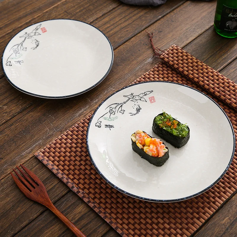 Японский Стиль гостиничный керамический набор посуды круг в западном стиле Еда гироборд с колесами 8 дюймов тарелки посуды ресторана бытовой диск поднос для завтрака
