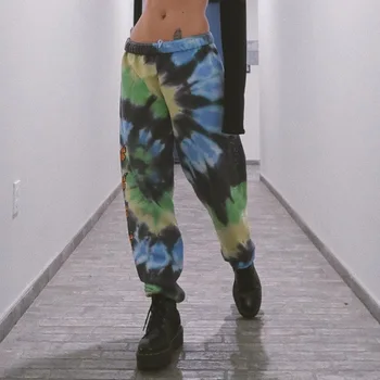 

2020 Summer New Fashion High Waist Slim-Fit Butterfly Embroidered Tie-Dye wei yi ku Women's Pants