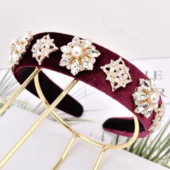 

Quality Headband New Crown Tiara, Baroque Crown Full Rhinestone Handmade Hair Bands Red Crystal Velvet Wedding Hair Jewelry