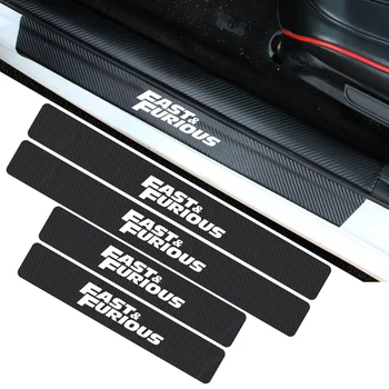 

4PCS Fast Furious Badge Car Door Sill Carbon Fiber Stickers Threshold Decoration Decal For Volkswagen Ford Kia Dodge Fiat Toyota