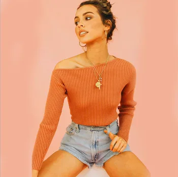 

3 colors 2019 Autumn Women lady sweater high elastic Solid sweater women slim sexy tight Bottoming Knitted Pullovers top hot