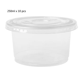 

10Pcs Disposable Cups Set Of 250ml Sauce Pot Container Jello Shot Cup Slime Storage With Lid For Ketchup